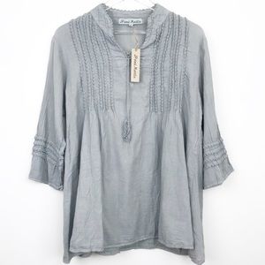 JP & Mattie lace up front boho 3/4 sleeve blouse
